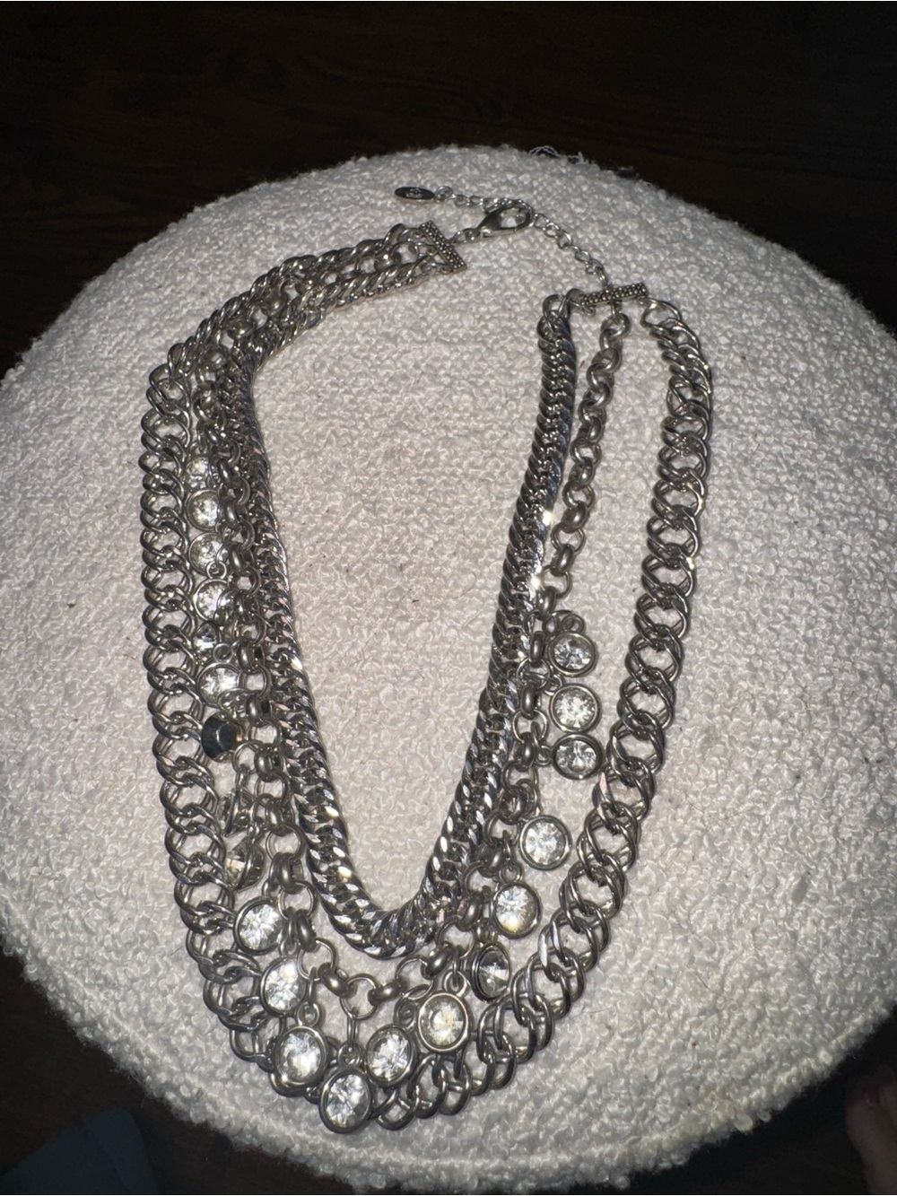 Silver Multi-Strand Crystal Statement Necklace
